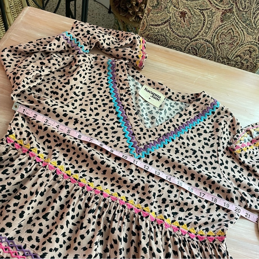 Anthropologie Savanna JANE Animal Print Embroidered Top! Rik Rak Embroidery - Picture 10 of 11